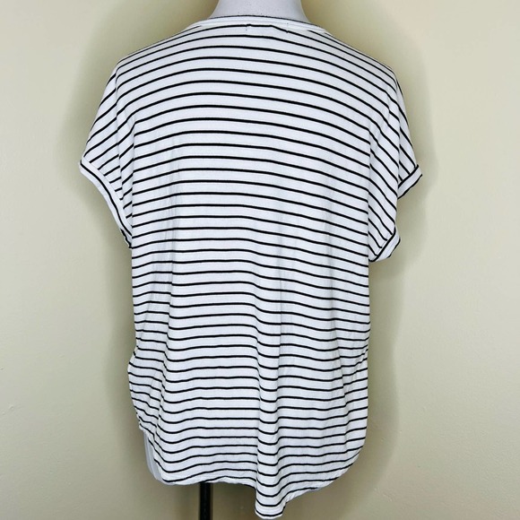 Buffalo David Bitton Top MED Jersey Knit Striped Black White Terry Cloth Dolman - Picture 3 of 7